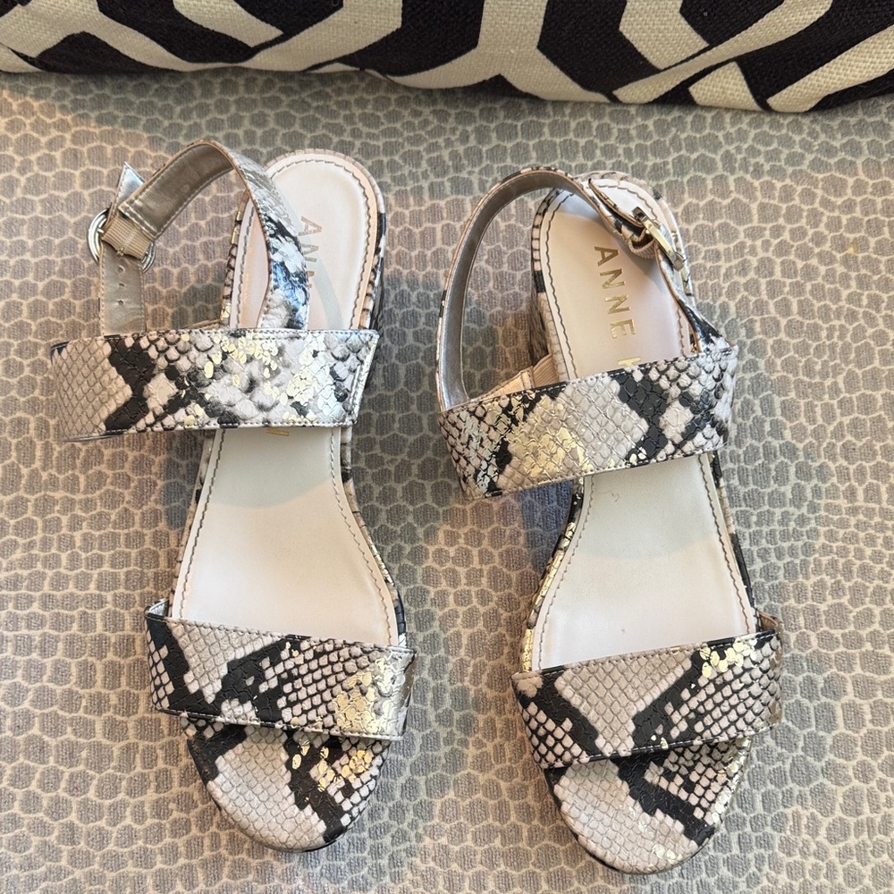 Anne Klein Snakeskin Block Heels - Black and Cream